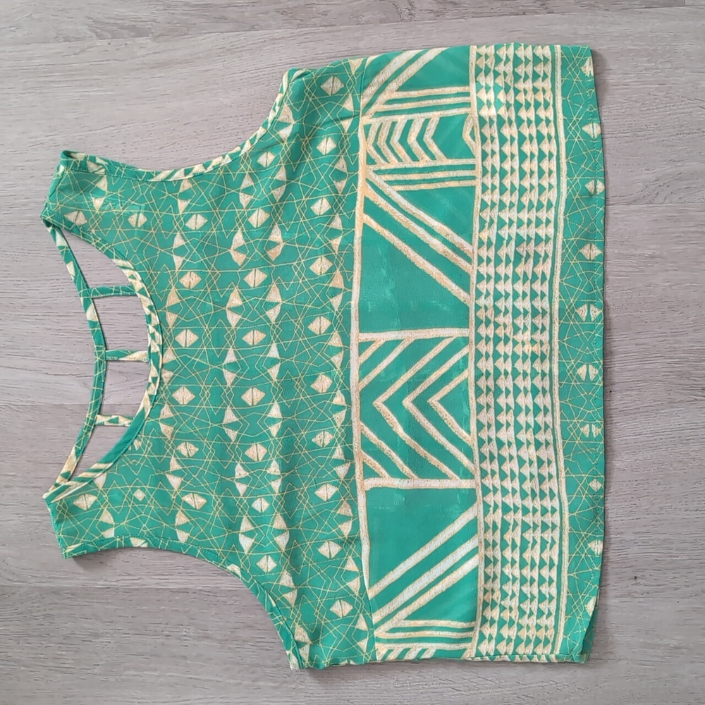 Sheer Geometric Print Crop Top / Size Large